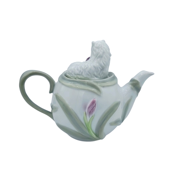 LENOX Fancy Feline and Floral Porcelain Teapot with Box DISCONTINUED - Picture 2 of 11